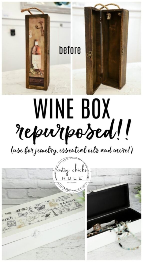 Wine Box Repurposed! Can Use This For So Many Things...or the Perfect Gift! artsychicksrule.com #repurposed #winebox #repurposedideas #thriftstoremakeover