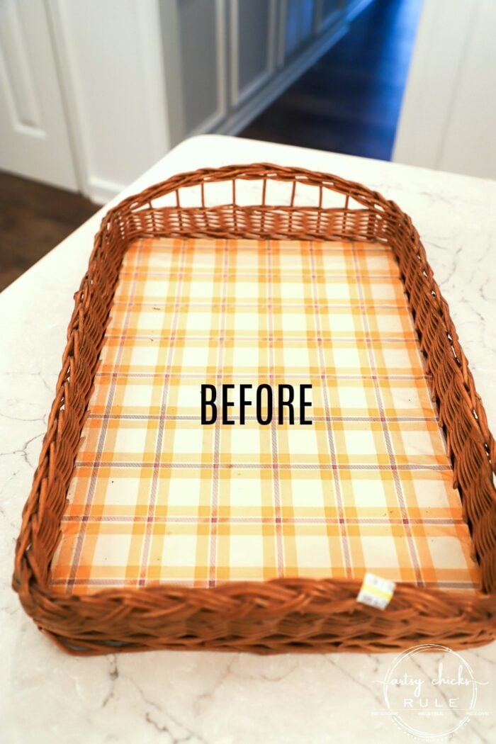 orange basket with yellow plaid bottom