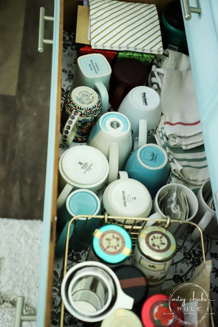 coffee mugs in drawer