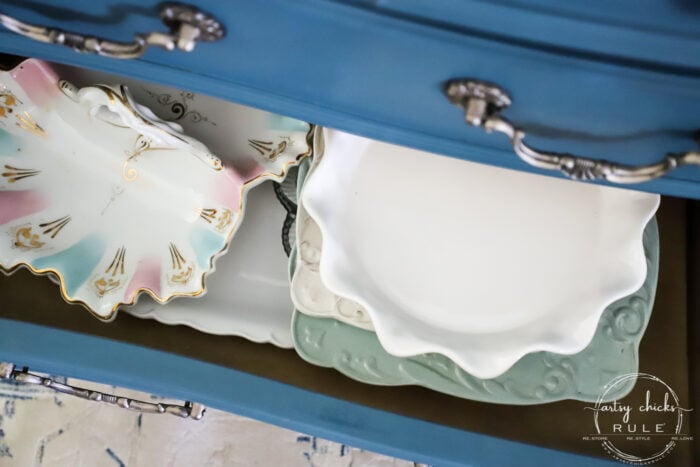 pretty bowl platters in drawer