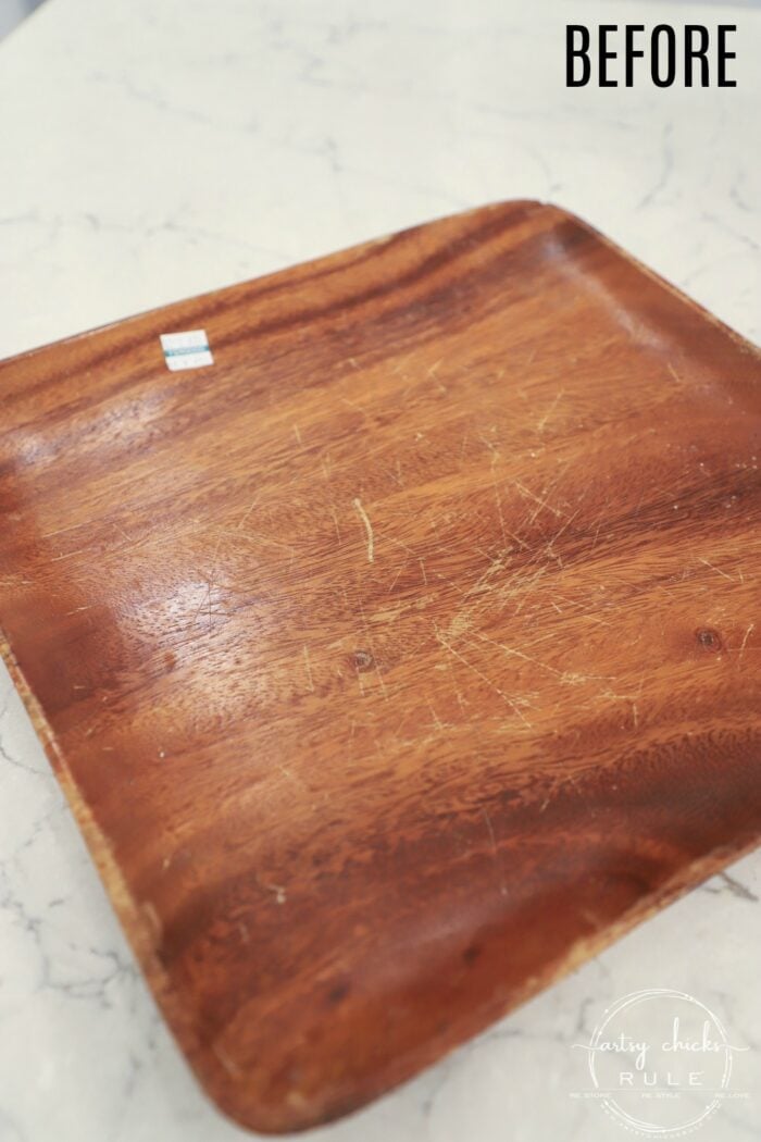 Minwax Gel Stain gave this old wood tray a BRAND new look! SIMPLY!!! artsychicksrule.com #minwaxgelstain #gelstain #woodprojects #thriftstoremakeover
