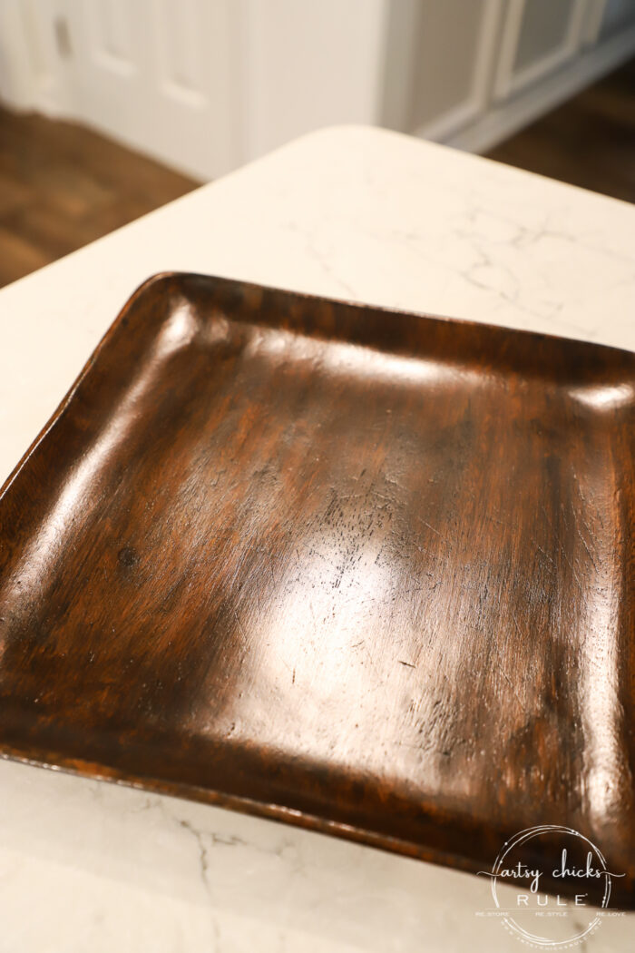 Minwax Gel Stain gave this old wood tray a BRAND new look! SIMPLY!!! artsychicksrule.com #minwaxgelstain #gelstain #woodprojects #thriftstoremakeover