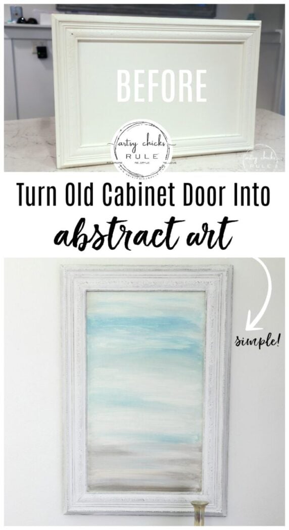 Creating your own DIY abstract art is fun! I did this one in 15 minutes time on an old kitchen cabinet door! (and you can do it too!!)