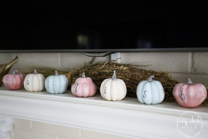 "Fallish" Lettered Mini Pumpkins are the cutest addition to any fall decor! Simple to make, fun to display! artsychicksrule.com #fallish #fallpumpkins #minipumpkins #pumpkinideas #pumpkincrafts