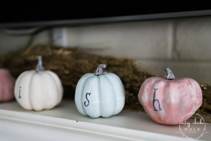 "Fallish" Lettered Mini Pumpkins are the cutest addition to any fall decor! Simple to make, fun to display! artsychicksrule.com #fallish #fallpumpkins #minipumpkins #pumpkinideas #pumpkincrafts