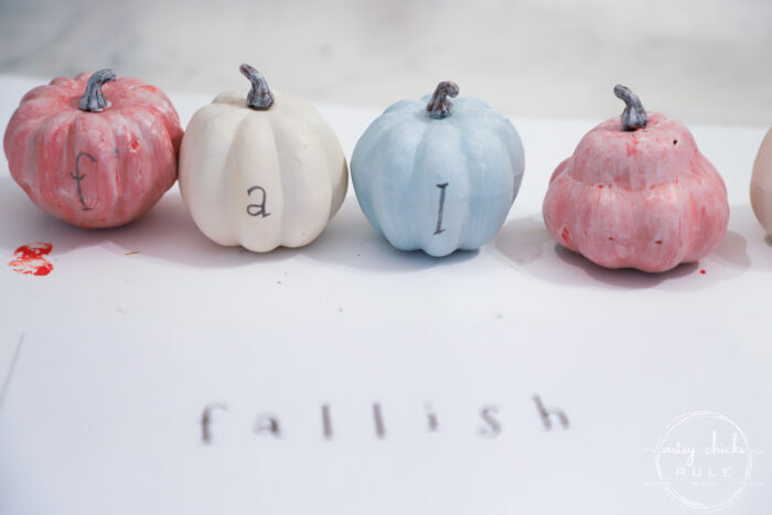 "Fallish" Lettered Mini Pumpkins are the cutest addition to any fall decor! Simple to make, fun to display! artsychicksrule.com #fallish #fallpumpkins #minipumpkins #pumpkinideas #pumpkincrafts