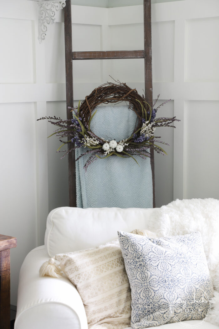 Purple & White Pumpkin Wreath!! Perfect Way To EASE Into Fall! artsychicksrule.com #purplefallwreath #whitepumpkinwreath #falldecor #fallideas