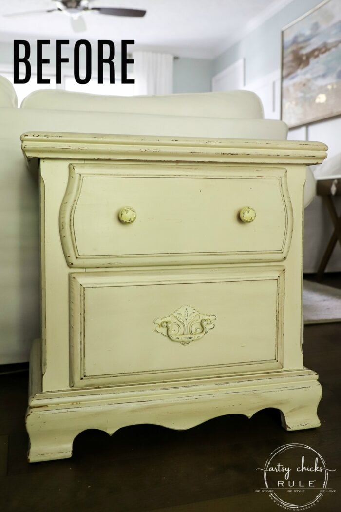 French Style Nightstand Makeover with Transfer! artsychicksrule.com #primatransfers #nightstandmakeover