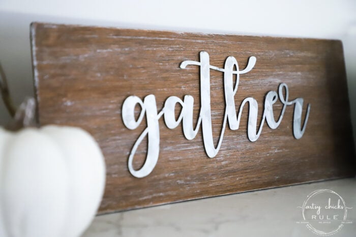 Galvanized Metal Gather Sign (dollar store & scrap wood!)