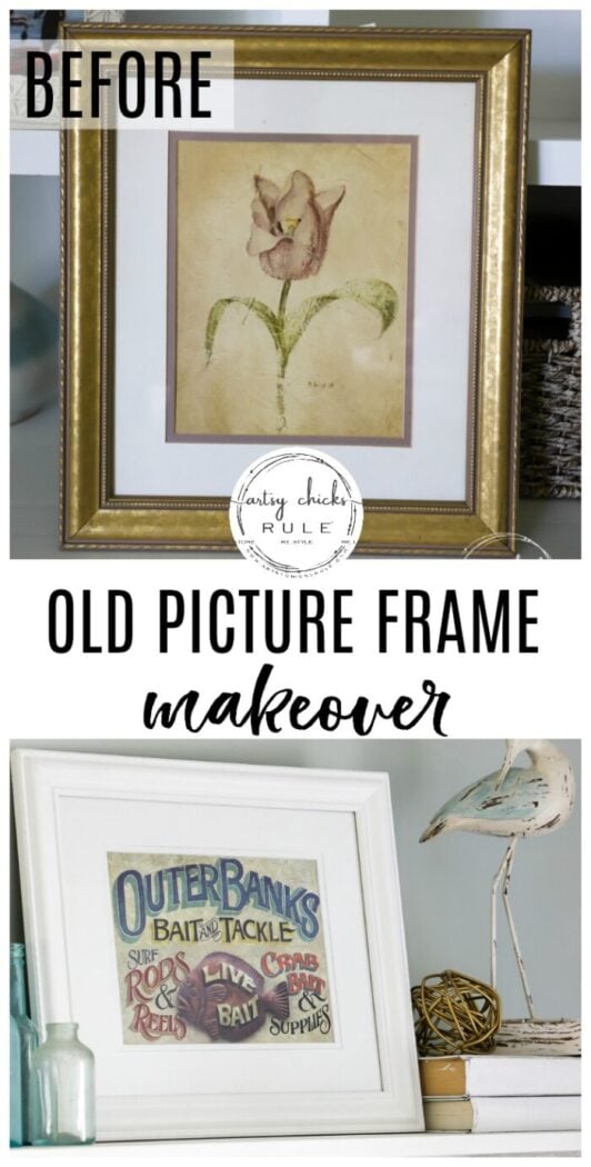 Picture Frame Makeover From Old Thrift Store Print (OBX Print Sign) SO SIMPLE!! artsychicksrule.com #thriftstoremakeovers #oldframeideas #obxsign 