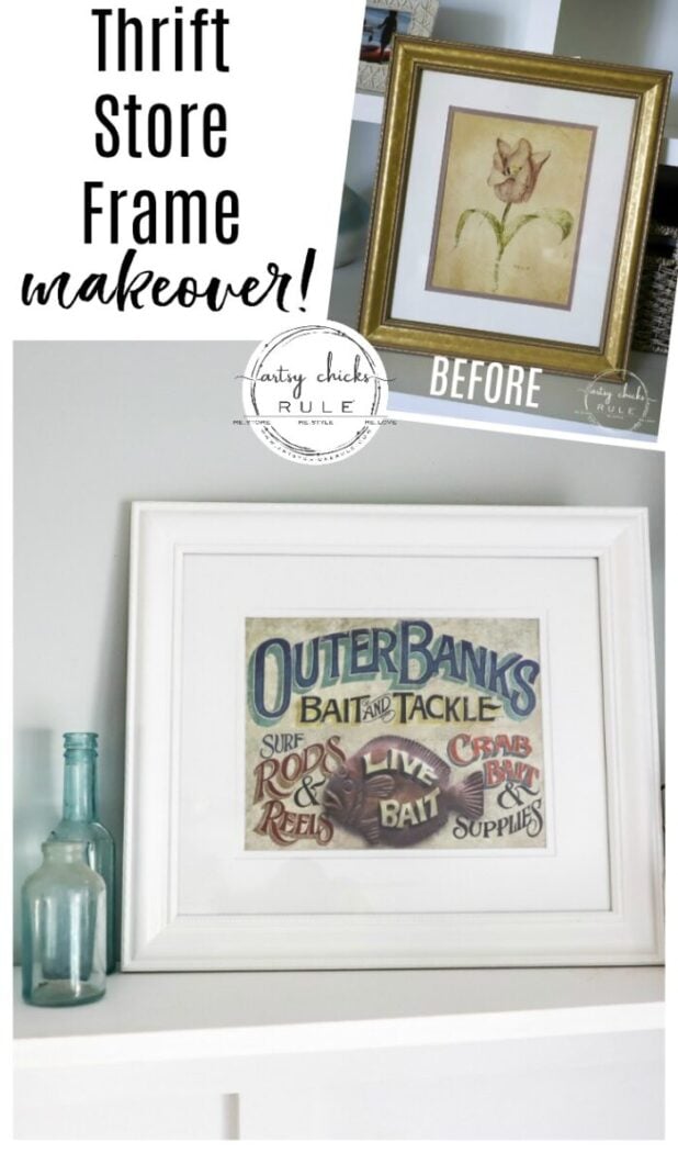 Picture Frame Makeover From Old Thrift Store Print (OBX Print Sign) SO SIMPLE!! artsychicksrule.com #thriftstoremakeovers #oldframeideas #obxsign