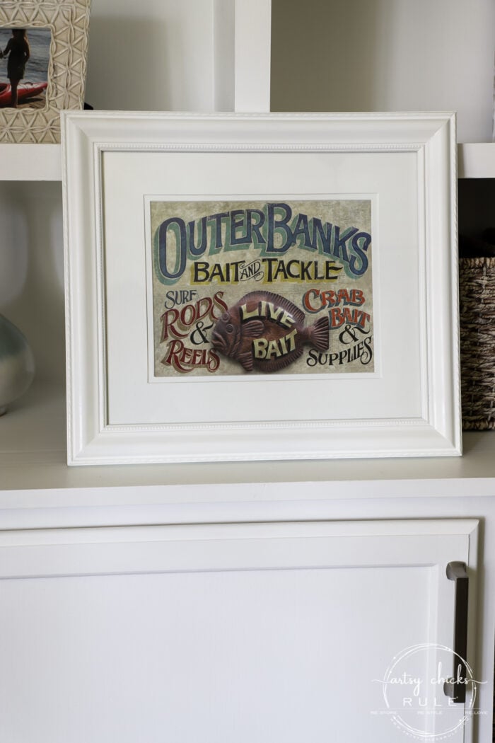 Picture Frame Makeover From Old Thrift Store Print (OBX Print Sign) SO SIMPLE!! artsychicksrule.com #thriftstoremakeovers #oldframeideas #obxsign