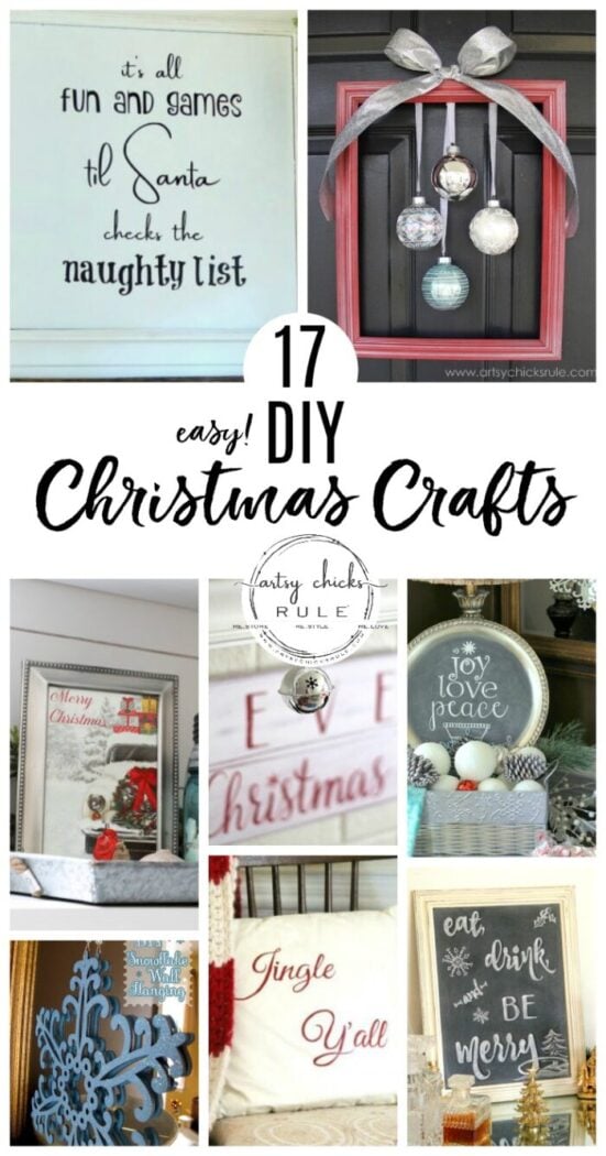 Today I'm sharing 17 super simple DIY Christmas crafts that anyone can do. Budget-friendly and fun, too! artsychicksrule.com #diychristmascrafts #easychristmasideas #holidaycrafts #christmascraftideas