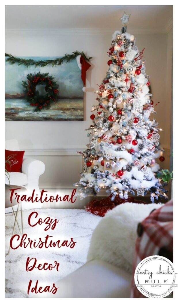 Cozy Christmas decor in traditional reds creates a warm, nostalgic and welcoming space! Simple ideas to create a holiday space you'll love! #cozychristmas #redchristmasdecor #tradtionalredchristmas