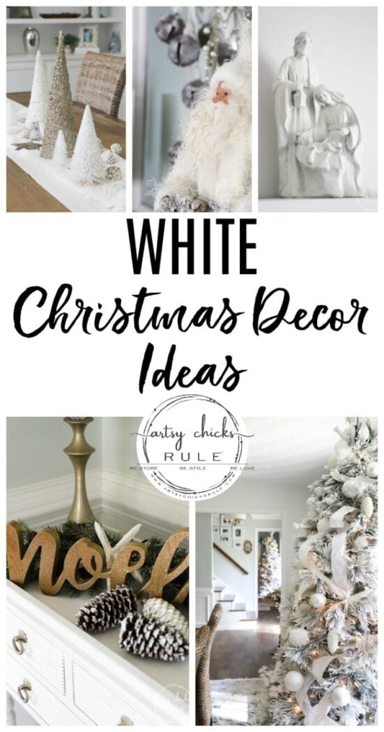 White Christmas Decor Ideas - make for a magical Christmas! I'm sharing our foyer and dining rooms all decked out in white! artsychicksrule.com #whitechristmas #whitechristmasdecor #whitedecorideas 