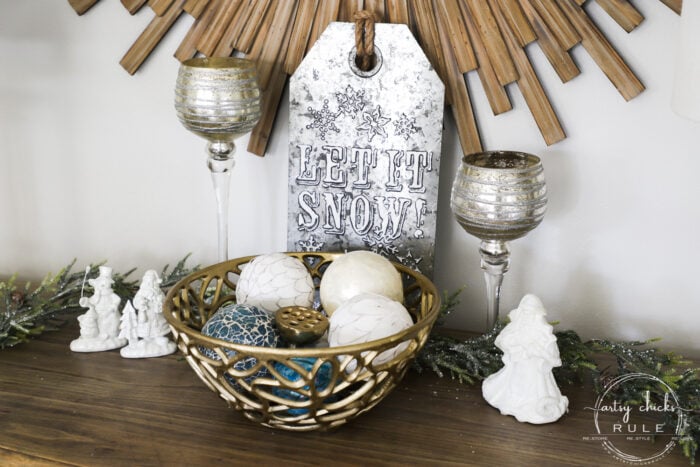 White Christmas Decor Ideas - make for a magical Christmas! I'm sharing our foyer and dining rooms all decked out in white! artsychicksrule.com #whitechristmas #whitechristmasdecor #whitedecorideas 