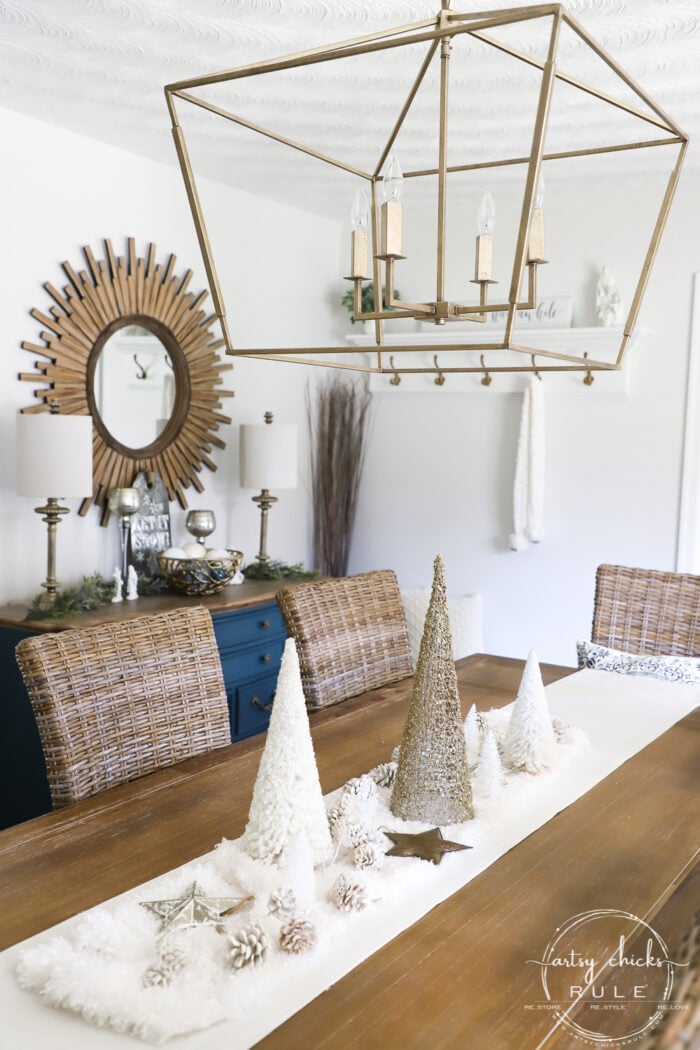 White Christmas Decor Ideas - make for a magical Christmas! I'm sharing our foyer and dining rooms all decked out in white! artsychicksrule.com #whitechristmas #whitechristmasdecor #whitedecorideas 
