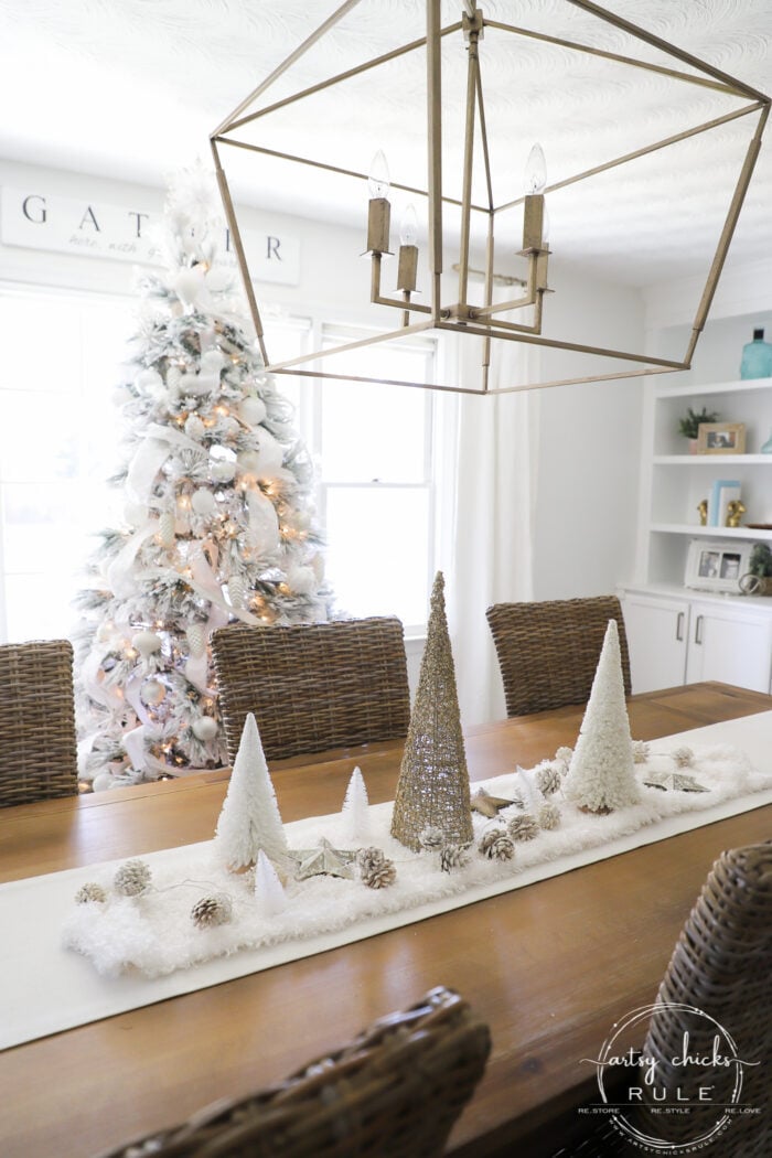 White Christmas Decor Ideas - make for a magical Christmas! I'm sharing our foyer and dining rooms all decked out in white! artsychicksrule.com #whitechristmas #whitechristmasdecor #whitedecorideas 