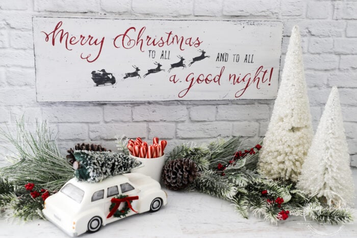 Merry Christmas To All...and to all a good night! Easy sign made out of scrap wood plus FREE printable! artsychicksrule.com #christmassign #merrychristmastoall #Santasleigh 