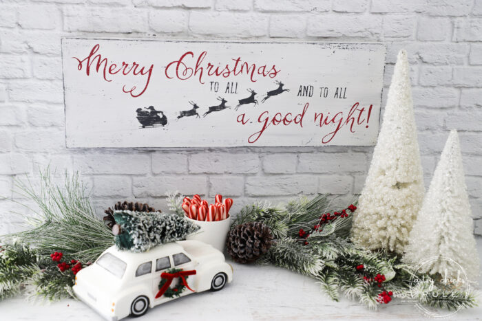 Merry Christmas To All...and to all a good night! Easy sign made out of scrap wood plus FREE printable! artsychicksrule.com #christmassign #merrychristmastoall #Santasleigh 