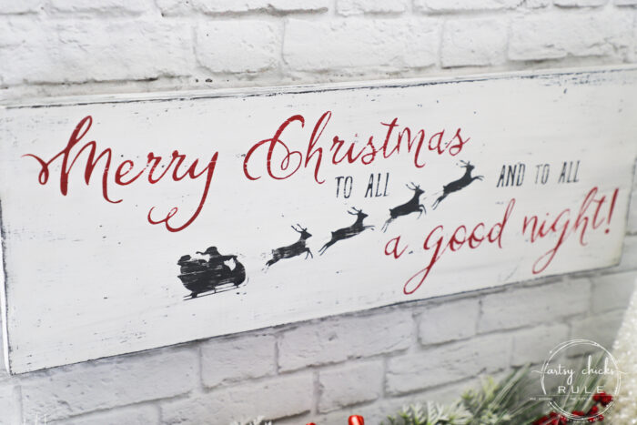 Merry Christmas To All...and to all a good night! Easy sign made out of scrap wood plus FREE printable! artsychicksrule.com #christmassign #merrychristmastoall #Santasleigh 