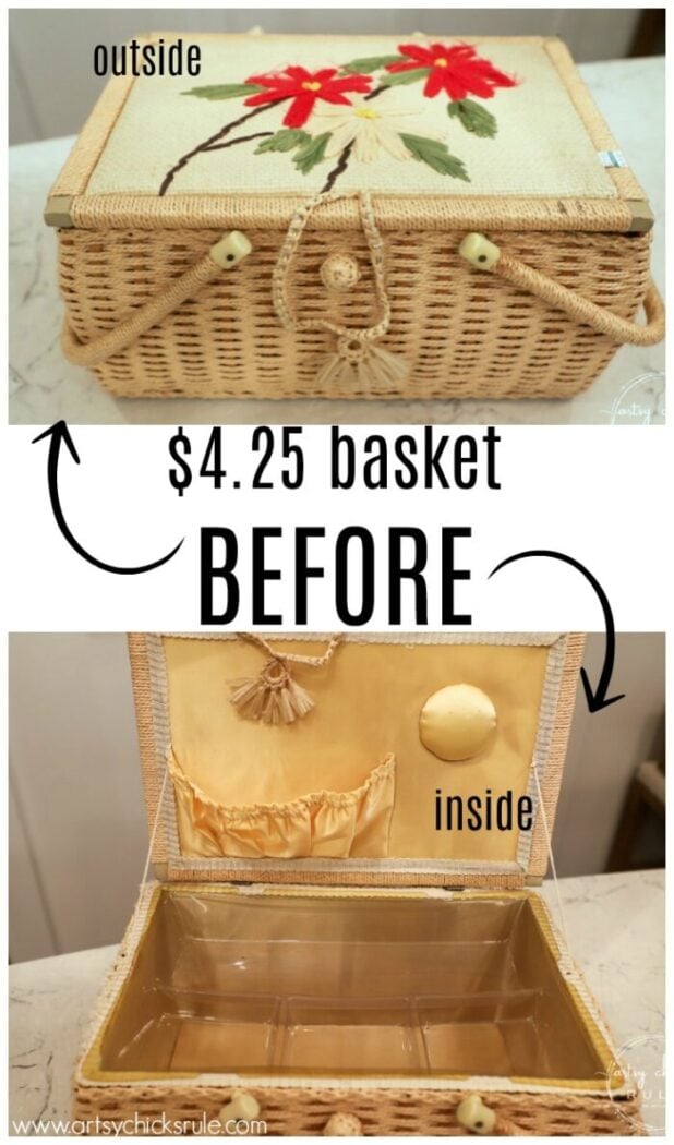 Don't pass up those old baskets at the thrift store! Bring em home and give em a basket makeover they are worthy of! Old is new again! artsychicksrule.com #basketmakeover #oldbasketideas #basketideas #frenchdecor