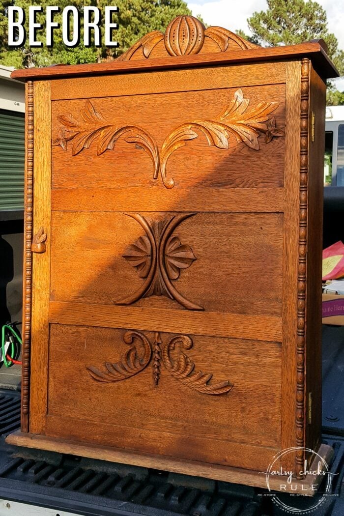 Antique cabinet makeover! artsychicksrule.com #gelstainmakeover #antiquecabinet