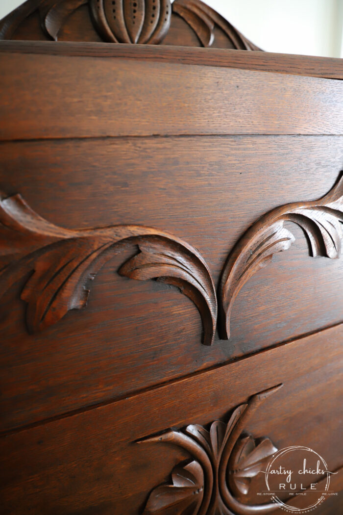 This gel stain cabinet makeover was a breeze to do!! Super easy (and quick) way to update that old orange-y wood! (or any old wood!) artsychicksrule.com #gelstain #gelstainmakeover #gelstainideas #furnituremakeover #stainedfurnitured #antiquefurniture