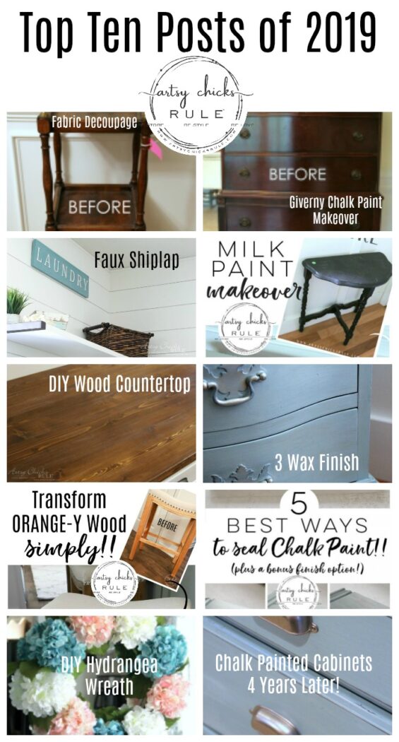 Top Ten Posts For 2019 artsychicksrule.com - #topten #diywoodcountertop #updatewood #fauxshiplap #sealchalkpaint #chalkpaintedcabinets