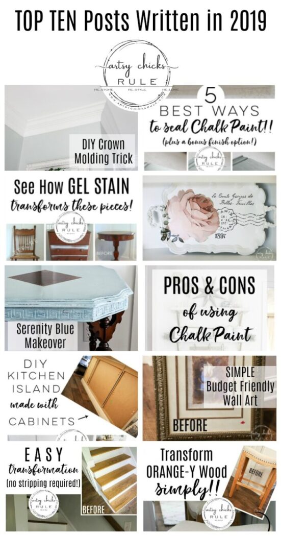 Top Ten Posts WRITTEN in 2019! Lots of home improvement, DIY, tutorials and more! artsychicksrule.com #topten #homeimprovement #diy #diytutorials #howtogelstain 