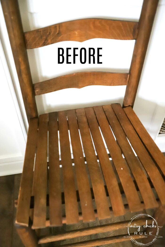 $8 Ladder Back Chair Makeover with Gel Stain and Gel Topcoat...SO SIMPLE!!!! artsychicksrule.com #ladderbackchair #gelstain #geltopcoat #stainedfurnituremakeover