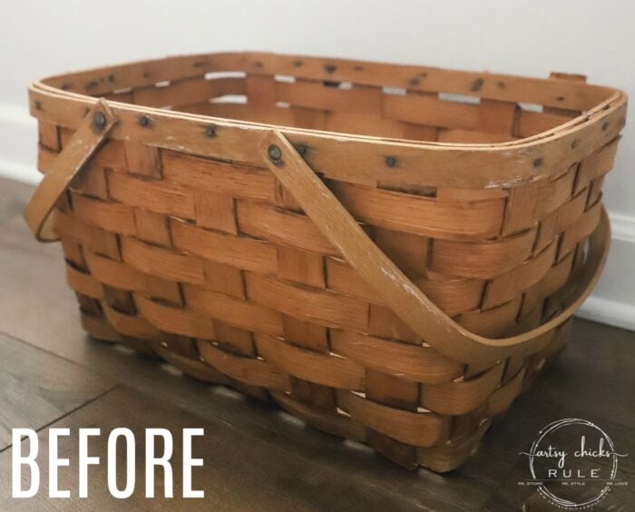 Water based stain is so simple to use. It's a no brainer for things like this old, orangey basket makeover for spring. artsychicksrule.com #waterbasedstain #basketmakeover #springbasket