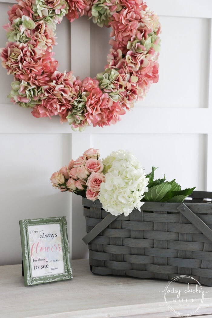 Water based stain is so simple to use. It's a no brainer for things like this old, orangey basket makeover for spring. artsychicksrule.com #waterbasedstain #basketmakeover #springbasket