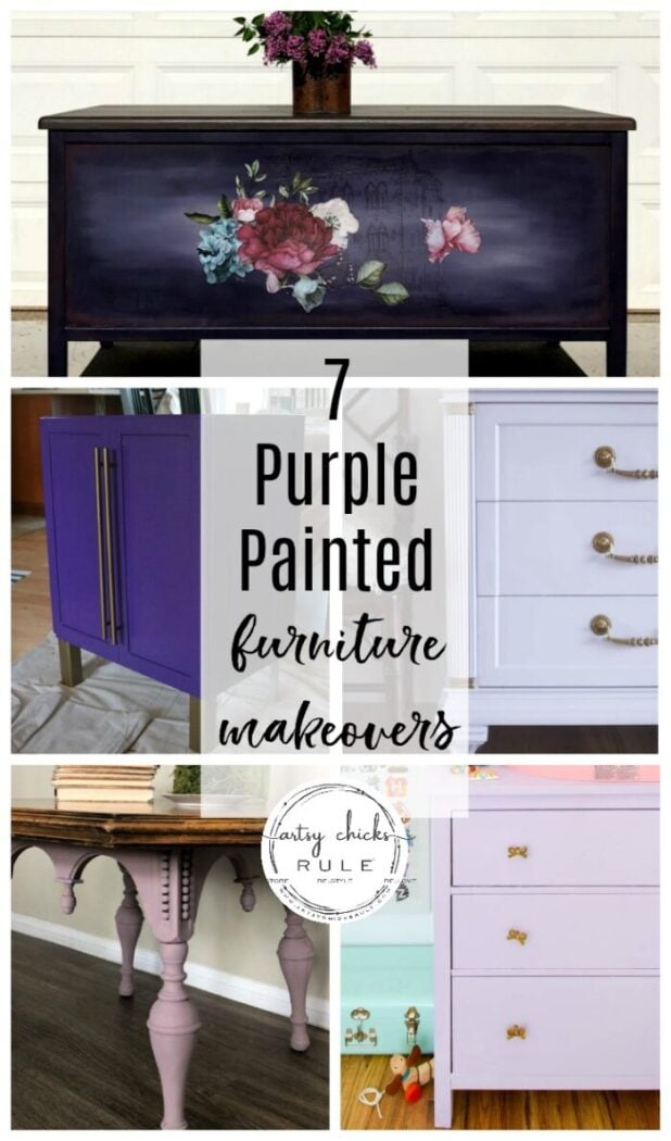 A collection of purple furniture makeovers from the palest to the darkest purple. Lots of ideas for incorporating purple into your home! artsychicksrule.com #purplefurnituremakeovers #purplefurniture