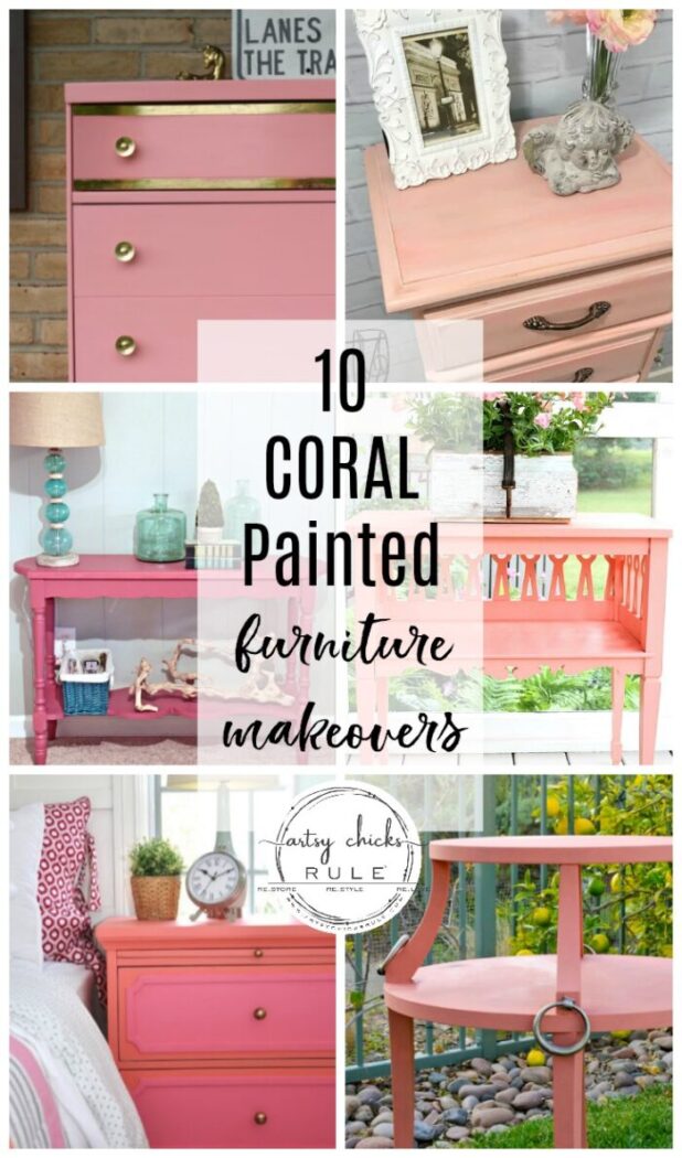 10 CORAL painted furniture makeovers to boost your creativity and bring inspiration for that piece waiting for a makeover! artsychicksrule.com #coralpaintedfurniture #coralcolor #coraldecor #coralfurniture #paintedfurniture