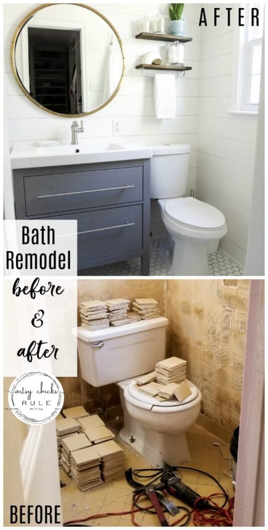 Sharing our coastal bathroom remodel makeover today! All the details, all the sources, (plus before and afters) for everything we used in this remodel. artsychicksrule.com #coastalbathroom #coastaldecor #coastalhome #coastalstyle #bathroomremodel