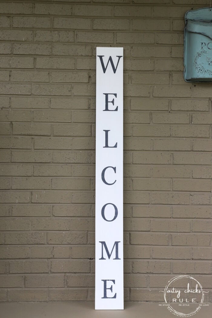 Create your very own "WELCOME porch sign" out of scrap wood and simple letters! Download the free letter printables here! artsychicksrule.com #freeprintable #welcomeporchsign #welcomesign #silhouetteprojects 