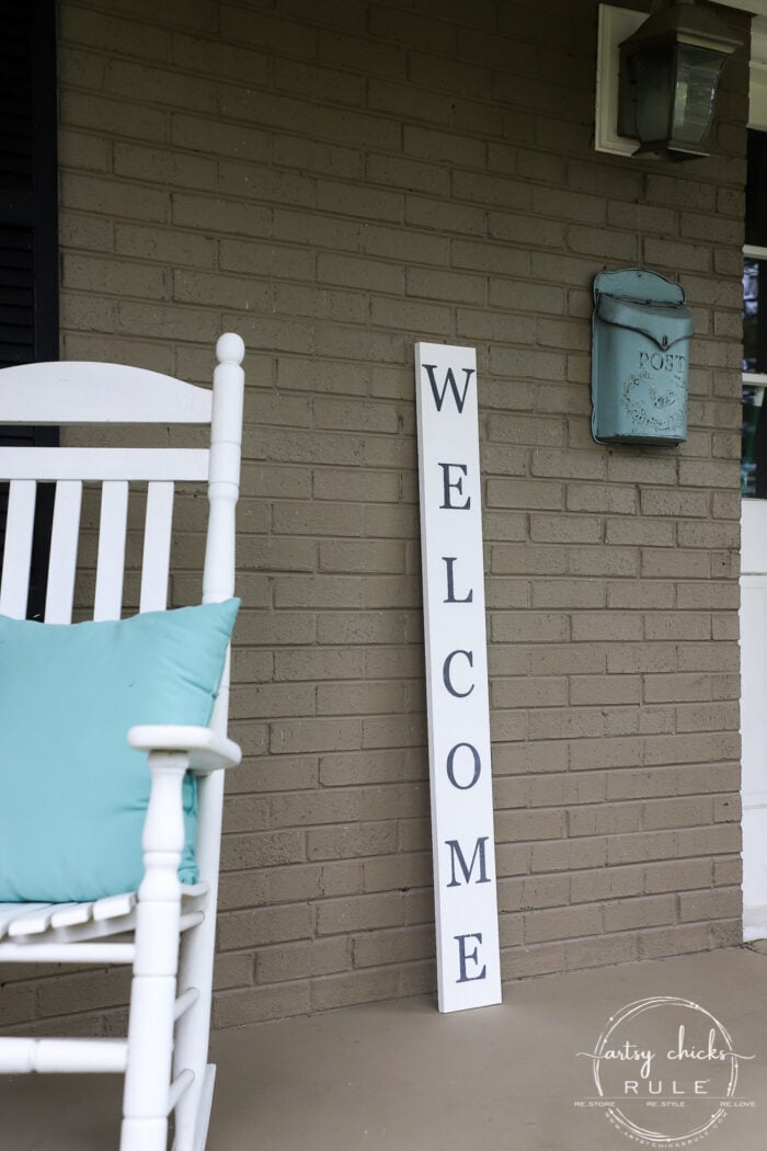 Create your very own "WELCOME porch sign" out of scrap wood and simple letters! Download the free letter printables here! artsychicksrule.com #freeprintable #welcomeporchsign #welcomesign #silhouetteprojects 