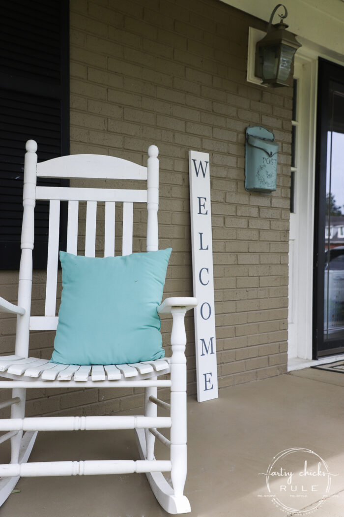 Create your very own "WELCOME porch sign" out of scrap wood and simple letters! Download the free letter printables here! artsychicksrule.com #freeprintable #welcomeporchsign #welcomesign #silhouetteprojects 