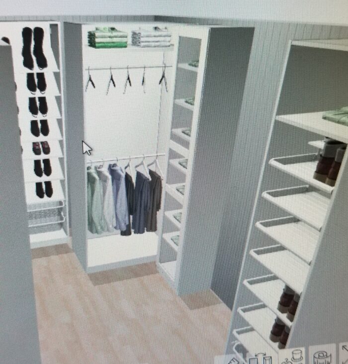 We created a "custom, built-in" master closet look with basic IKEA PAX closet system cabinets simply by adding trim and a few extra touches! artsychicksrule.com #builtincloset #ikeapax #paxclosethack #ikeapaxideas