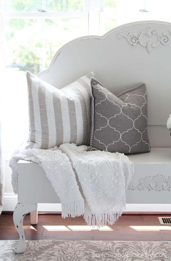 white headboard bench