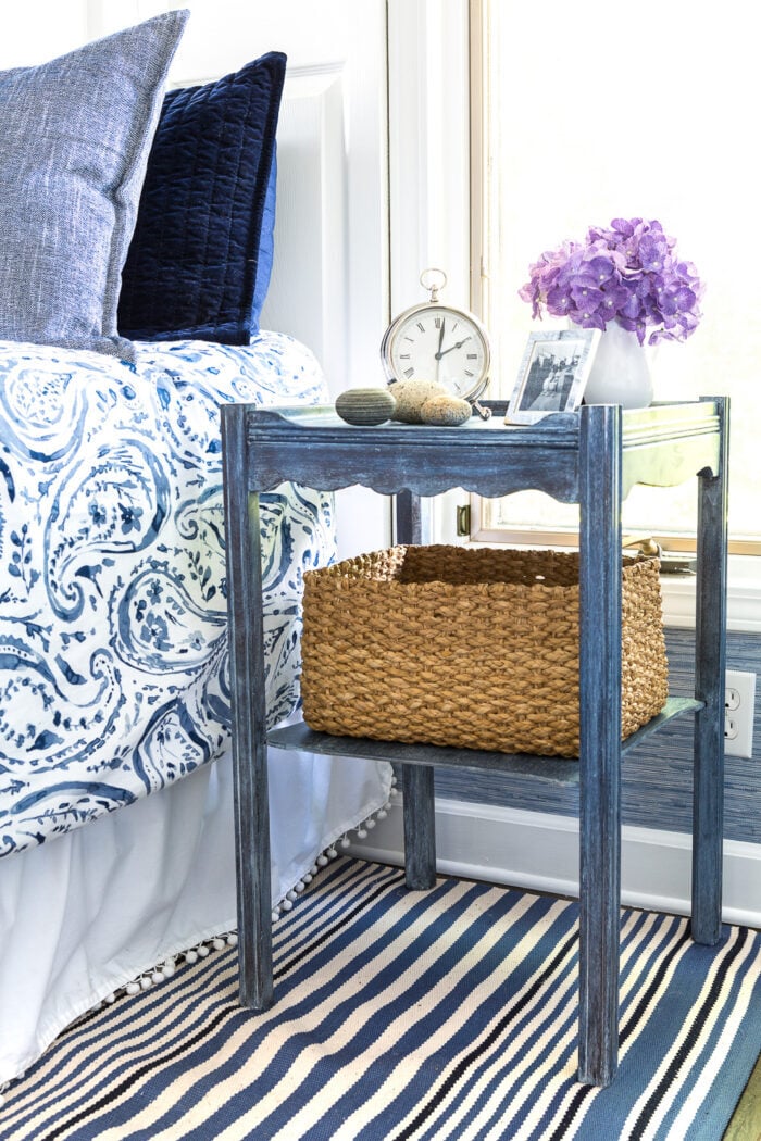 whitewashed navy blue side table