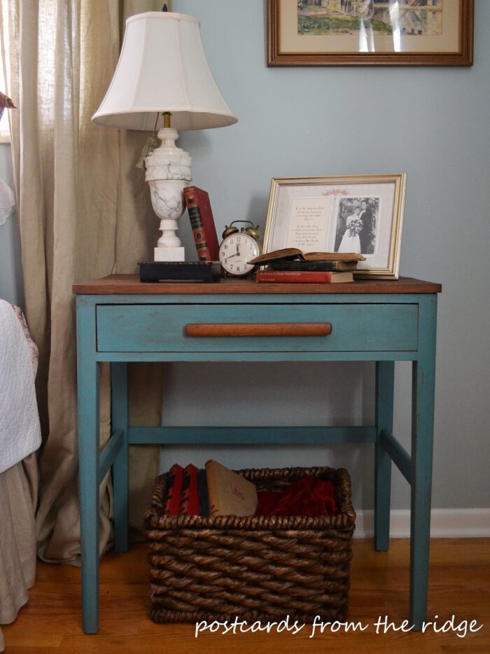 aqua and wood end table