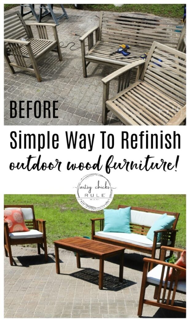Refinish Outdoor Wood Furniture Easy With Stain Artsy Rule - How To Stain Patio Table