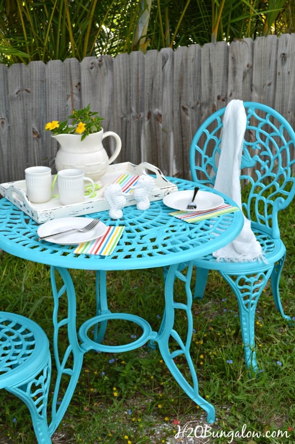 aqua metal outdoor set