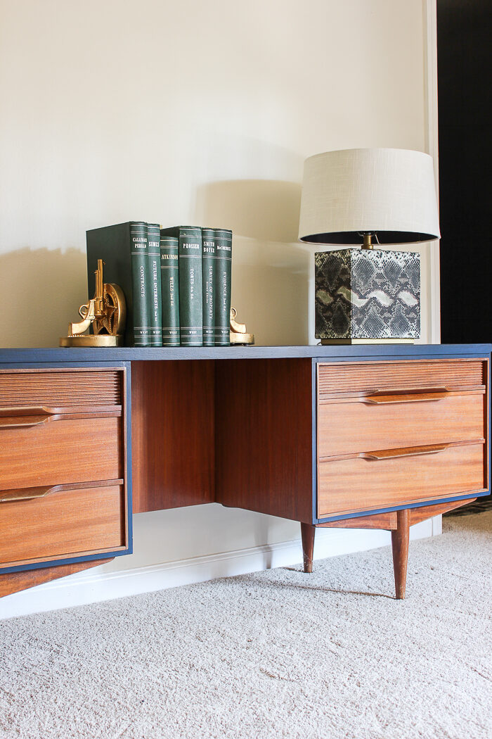 MCM dressing table with navy blue and wood