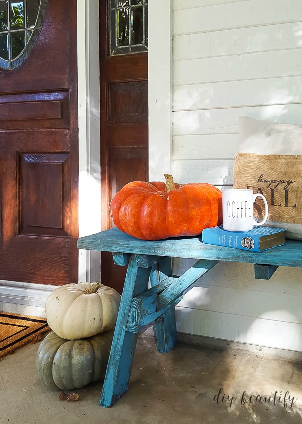 aqua bench with pumpkin