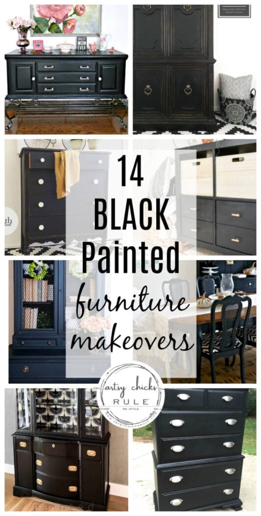14 black painted furniture pieces ...classic elegance, ideas and inspiration for your next makeover! artsychicksrule.com #blackpaintedfurniture #blackfurnituremakeovers #blackfurniture