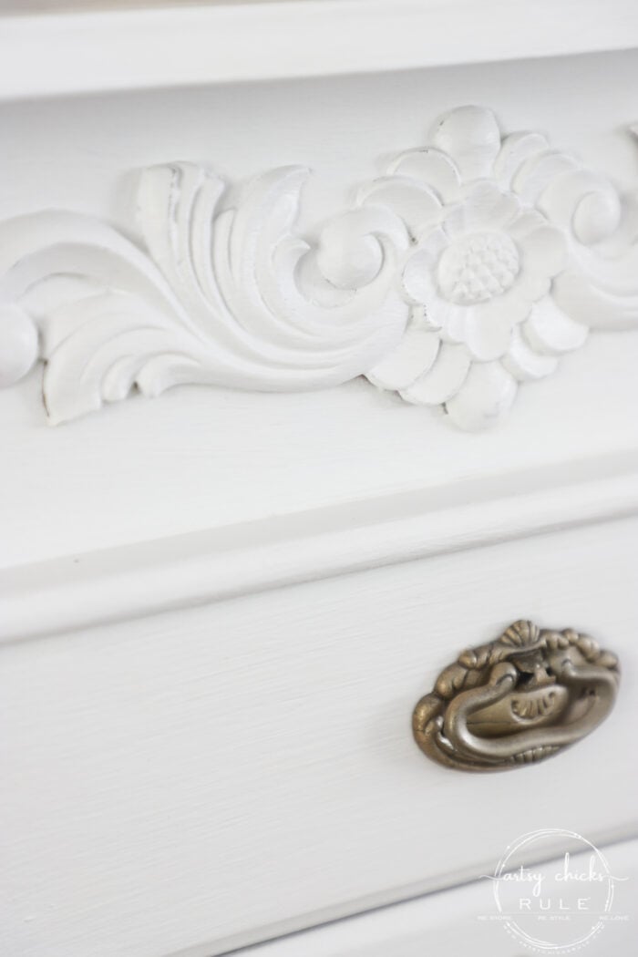 Outdated jewelry armoire makeover ... for the second time! Classy and elegant gold and white. Third times the charm! artsychicksrule.com #jewelryarmoire #whitefurniture #whiteandgold
