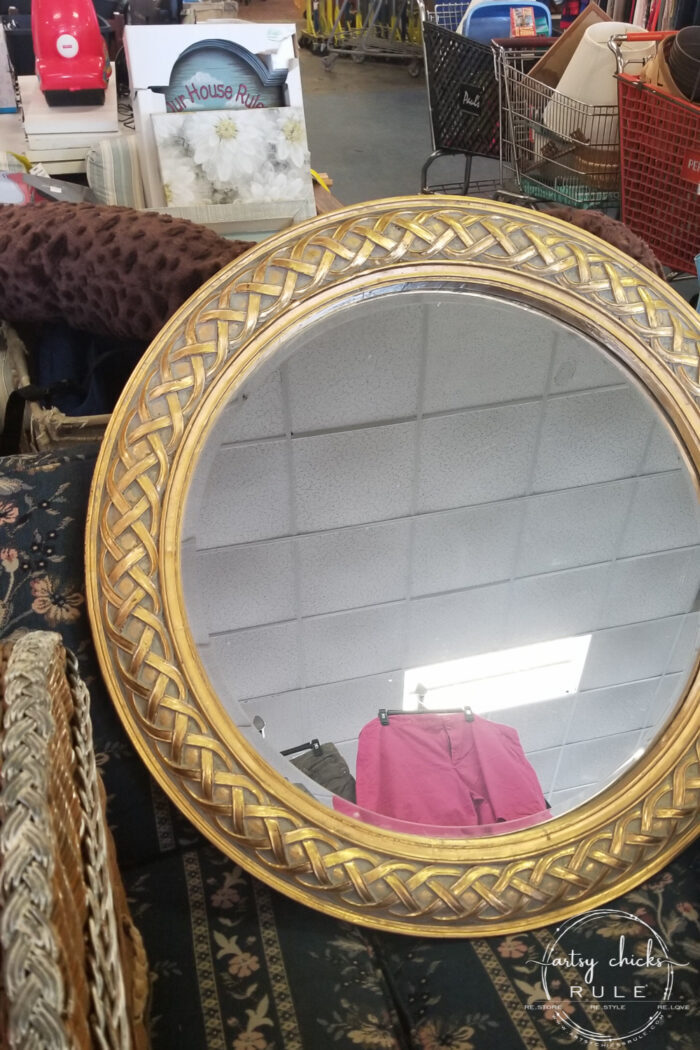 round mirror found at thrift store in the OBX